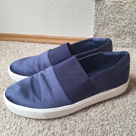 Vince Warren Blue Satin Slip On Sneakers Comfort Casual Preppy Womens Size 6.5 - Picture 1 of 8